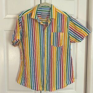 Large Unisex Rainbow Pride Stripped Button Up